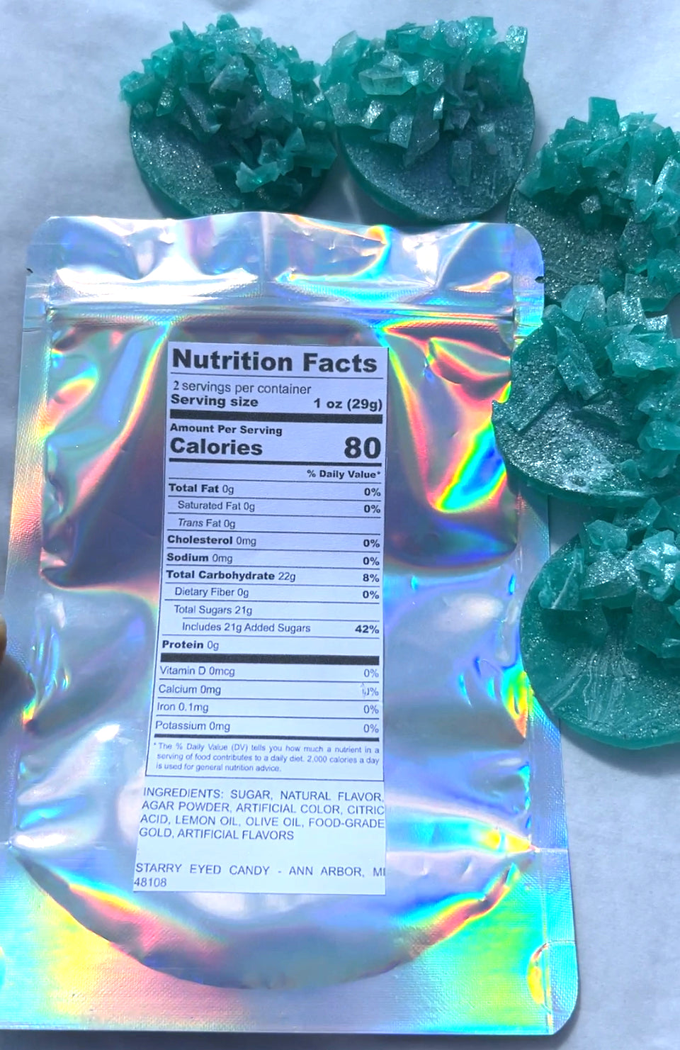 Blue Raspberry Crystal Gems Candy Cluster - lightly sour